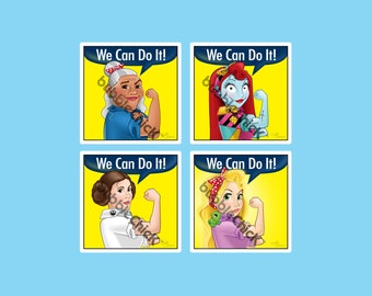 We Can Do It Stickers Sally Riveter Sticker Leía Sticker Gramma Tala Sticker Rapunzel Riveter Sticker Moana Sticker Star Wars Strong Girl