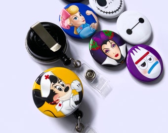 1.5” Disney Image Badge Reel Disney Art Badge Reel Nurse Minnie Badge Reel Belle Badge Reel Rapunzel Badge Reel Villains Badge Reel