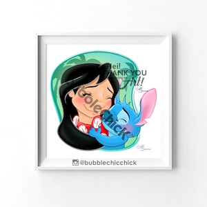 Lilo and Stitch Art Print Lilo Stitch Hug Lilo Stitch Love Ohana Print Ohana Means Family Art Print