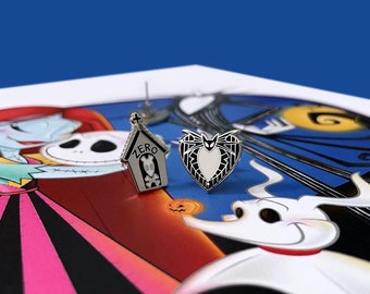 Jack and Zero Stud Earrings: Nightmare Before Christmas, Halloween