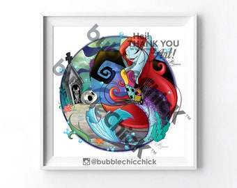 Sally Mermaid Print The Nightmare Before Christmas Sally Print Sally Art Print Sallly and Jack Art Print Zero the Dog Art Print