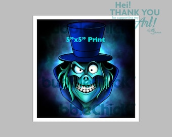 Hatbox Ghost Art Print: Haunted Mansion Spooky Decor (5x5)
