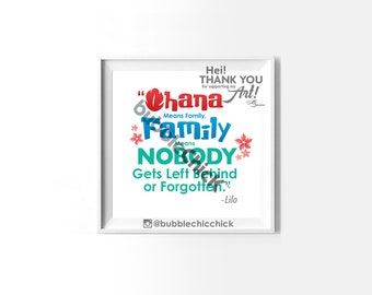 Ohana Means Family Art Print: Lilo & Stitch Quote, Linen Card Stock