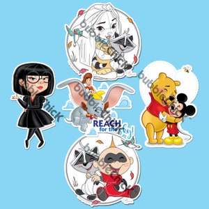 4&quot; or 3&quot; Stickers Dumbo Woody Sticker Edna Mode Sticker Pocahontas Sticker Jack Jack Sticker Winnie the Pooh Sticker Disney Stickers