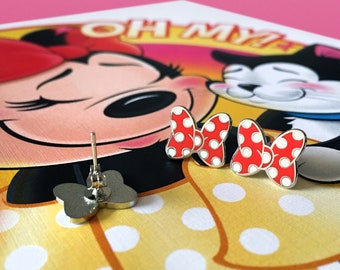 Minnie Mouse Bow Earrings: Red Polka Dot Enamel Earrings