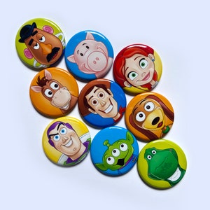 1.5” Toy Story Magnets Toy Story Buttons Woody Magnets Buzz Lightyear Buttons Toy Story Pins
