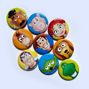 1.5” Toy Story Magnets Toy Story Buttons Woody Magnets Buzz Lightyear Buttons Toy Story Pins