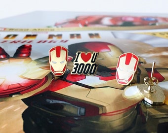 Iron Man Earrings: I Love You 3000, Gold Plated Brass