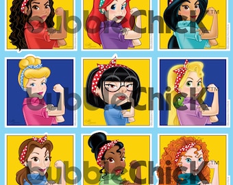 Riveting Gals of Disney Stickers Edna Sticker Ariel Sticker Rapunzel Sticker Belle Sticker Tiana Sticker Moana Sticker
