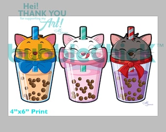 Aristocats Print | Boba Tea Print | Disney Cats Print | Marie Print | Disney Art Print | Disney Sidekicks