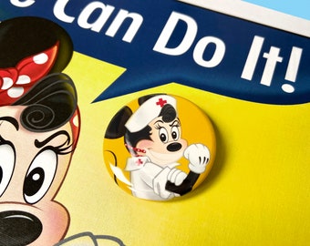 1.5” Nurse Button Disney Pin Back Button Minnie Button