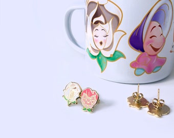 Alice in Wonderland Earrings Alice Flowers Earrings Pansy Earrings White Flower Earrings Disney Stud Earrings