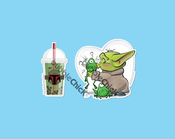 Star Wars Stickers The Baby The Child Kissing Frog Boba Tea