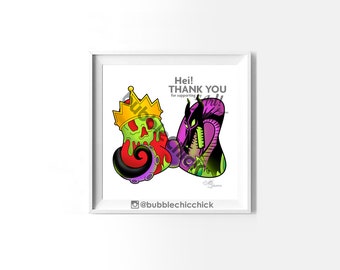 Villains Art Print: Evil Queen, Ursula, Maleficent - Linen Card Stock