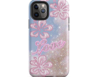 Y2K Love iPhone Case - Pink Glitter Aesthetic Girly Tough Cover for iPhone 11 12 13 14 15 16