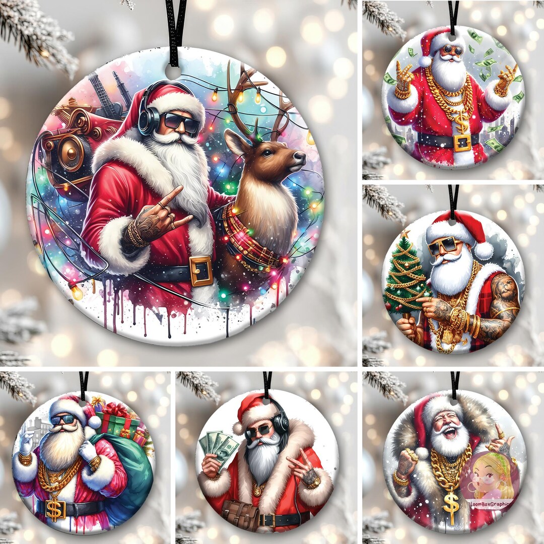 Santa Rapper Art 20+ Rapper Santa Ornament Png, Rap Music Hardcore Ornament Png Bundle ...