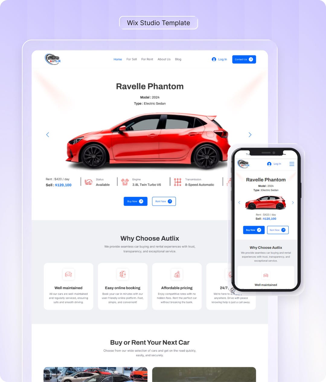 Wix Template for Car Rental, Sales, Transportation | High Converting ...