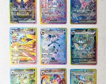 Prismatiska Sunbreon Eeveelutions set med 9 holografiska texturerade