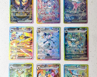 Zestaw 9 holograficznych replik kart Pokemon Proxy z teksturą Sunbreon Eeveelutions
