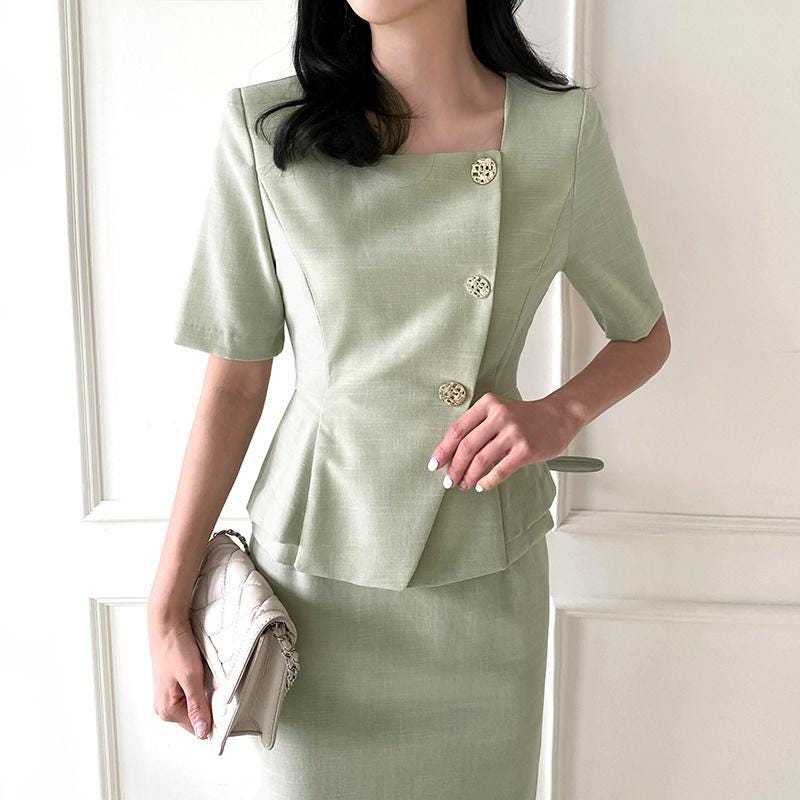 Elegant Sage Green Peplum Pencil midi Dress