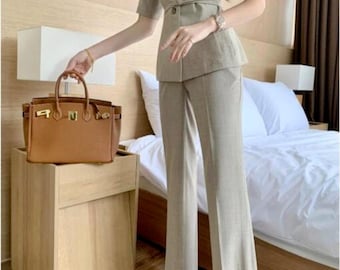 Korean Style Suit Set: Short Sleeve Blazer & Pants - Elegant Workwear