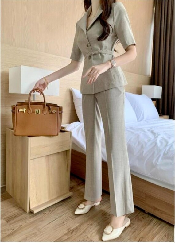 Korean Style Suit Set: Short Sleeve Blazer & Pants - Elegant Workwear