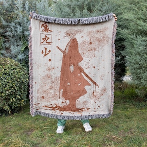 Anime Blanket , Woven Manga Throw with Floral Art, Wall Tapestry or Gift for Anime and Aesthetic Fans