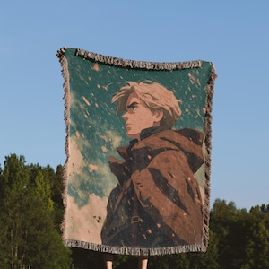 Woven Anime Blanket: Tactical Warrior Manga Throw - Cotton Jacquard