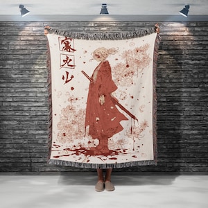 Woven Anime Blanket: Samurai Floral Art Throw, Manga Tapestry