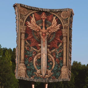 Coperta tessuta con spada di Belisario, coperta in cotone con mitologia simbolica, arazzo jacquard drammatico