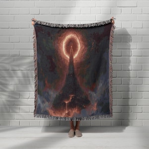 Woven Dark Tower Tapestry Blanket: Gothic Medieval Wall Art