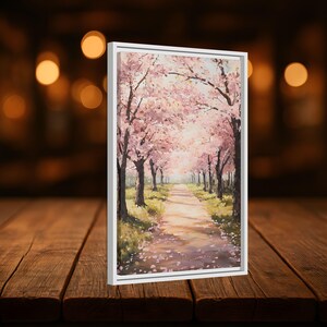 桜の小道のウォールアートプリント、春の桜の木の道のポスター、ロマンチックな自然のキャンバス、リビングルームのホームデコレーションギフト