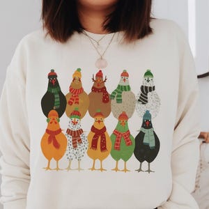 Сute Christmas Chickens Sweatshirt, Christmas Farm Animals Sweatshirt, Womens Christmas Chicken Sweatshirt,Christmas Holiday Sweatshirt Gift