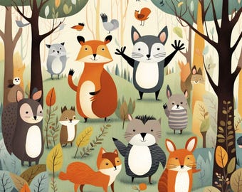 Woodland Animal Print, Whimsical Nursery Decor (Digital Download)