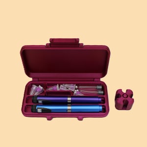 Dual (2) Pen Injection Travel Kit Case (Rugged 1 Latch Closure) (Spice Red Sparkle w/ Fractal Design)