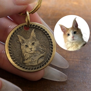 3D Photo Custom Pet Tag, Personalized Dog Tag, Cat Tag, 3D Laser Engraved Dog Collar ID Tag, Unique Pet Name Tag from Your Pet’s portrait