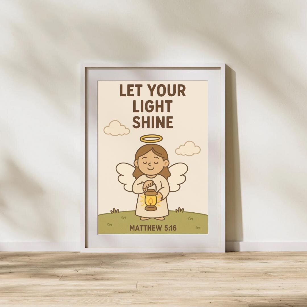 Let Your Light Shine Wall Art for Kids | Matthew 5:16 Angel Bible Verse ...