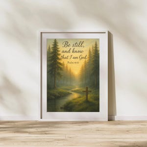 Be Still and Know Wall Art | Psalm 46:10 Printable | Aesthetic Peaceful Christian Landscape | Scripture River Decor | Faith Digital Download