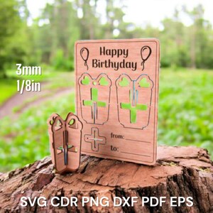Happy Birthday Card SVG Laser Cut File – 3mm Wood Template for Glowforge xTool cnc CDR DXF