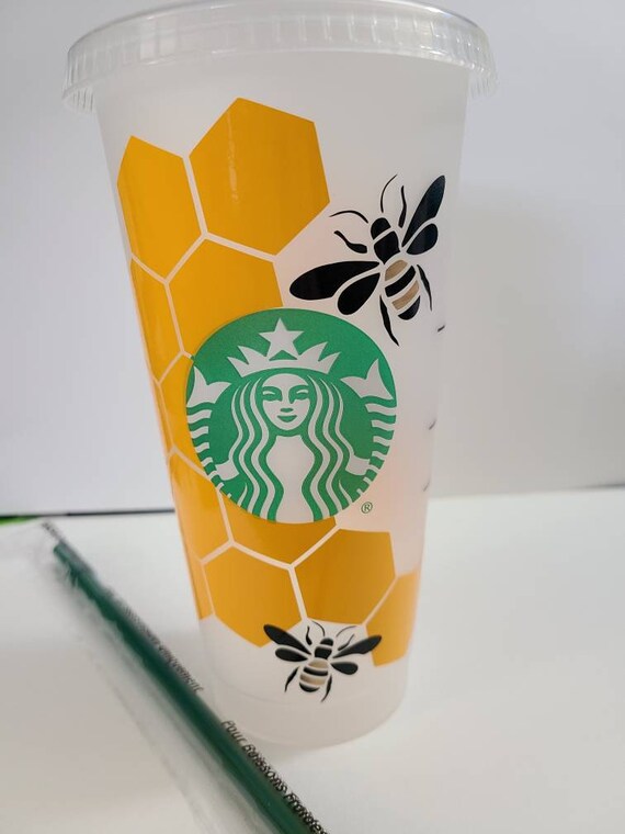 NEW Custom Starbucks Reusable Cold Cup Tumbler 24oz Bee and Honeycomb!
