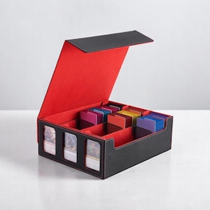 Deck Box Organizer - Commander Storage - MTG Holder | Gift for Gamers, Birthday, Large Size, Red and Black