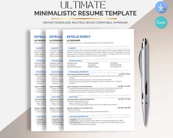 Minimalistyczny szablon CV | Czyste CV dla programu Microsoft Word | Natychmiastowe pobieranie cyfrowe, technologia UX