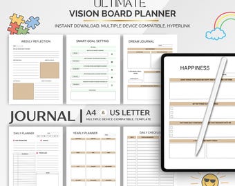 Digital Vision Board Planner | Goal Setting & Manifestation Journal | Editable Vision Board | Printable Dream Life Planner | Download PDF