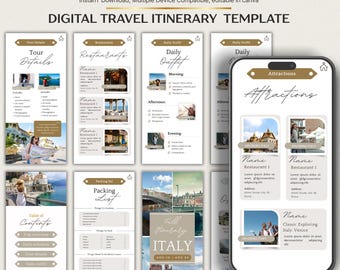 Plantilla de itinerario de viaje móvil: Planificador de viajes editable en Canva (descarga digital)
