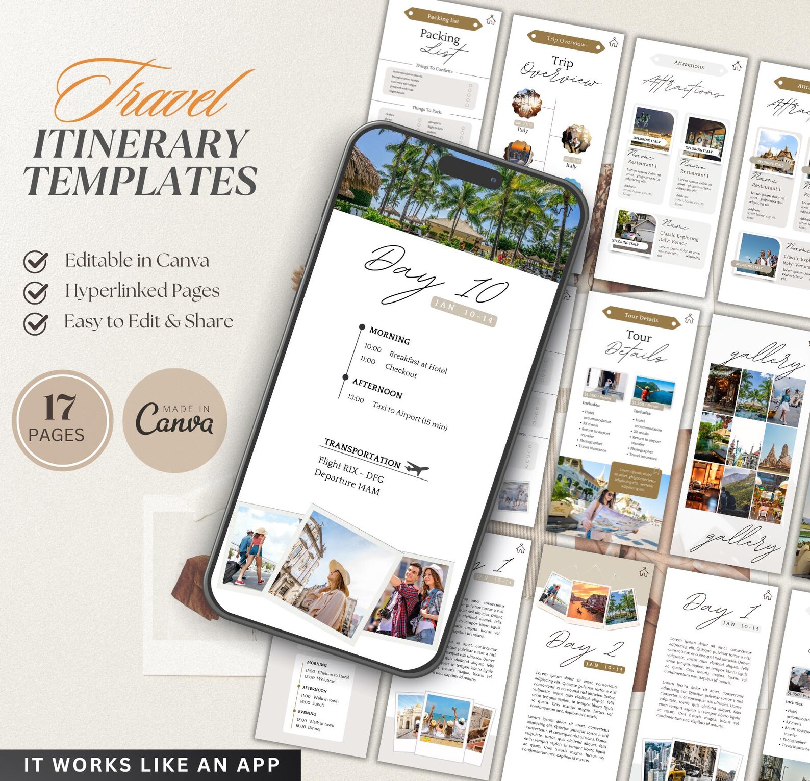 Mobile Travel Itinerary Template: Editable Canva Trip Planner (digital ...