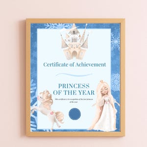Princess of the Year Certificate | Elsa Princess Award | Printable A4 Award for Girls | Digital Download | Certificate of Achievement