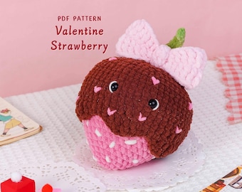 Valentine Strawberry Crochet Pattern, Valentine Crochet Pattern Design, Sweet Themed Decor Accent, Love Season Crochet Style, PDF Pattern