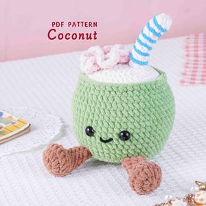 Kokosvirkmönster, Amigurumi-virkmönster, Tropisk fruktplyschleksak PDF, Amigurumi-fruktmjukisleksak PDF, Handgjord presentidé