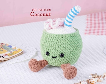 Patrón de coco a crochet, patrón de amigurumi a crochet, peluche de fruta tropical (PDF), peluche de fruta amigurumi (PDF), idea de regalo hecha a mano