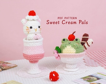 Paquete de patrones de crochet "Amigos de Crema Dulce": patrón de gato crema, patrón de rana crema, patrón de crochet de animal de San Valentín, decoración con temática de amor dulce